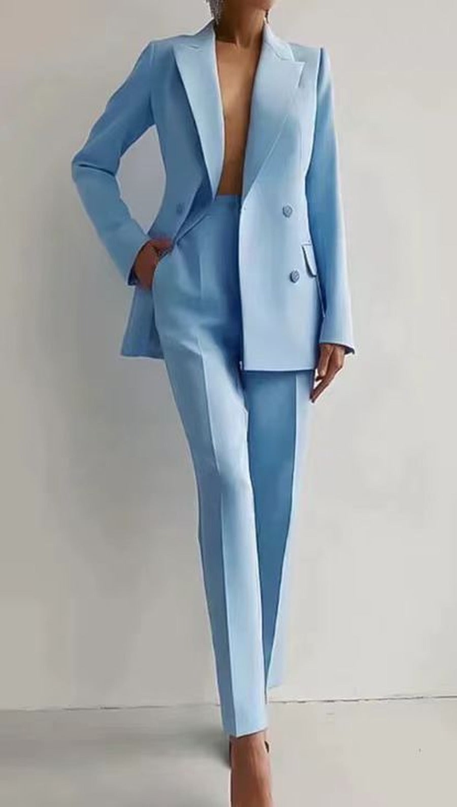 Women's Slim Pants and Double-Breasted Blazer Suit Set