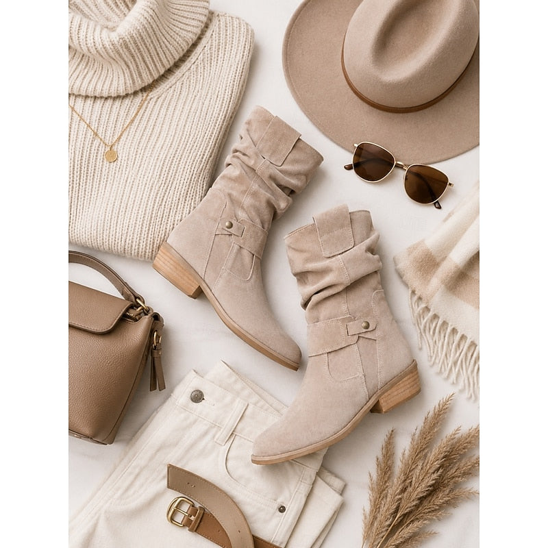 Women's Slouchy Side Zip Ankle Booties with Block Heel