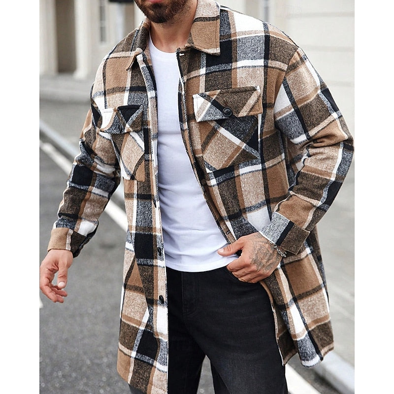 Men's Chest Pocket Checked Overshirt Coat