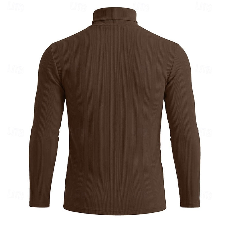 Men's Slim Ribbed Vertical Texture Turtleneck Pullover