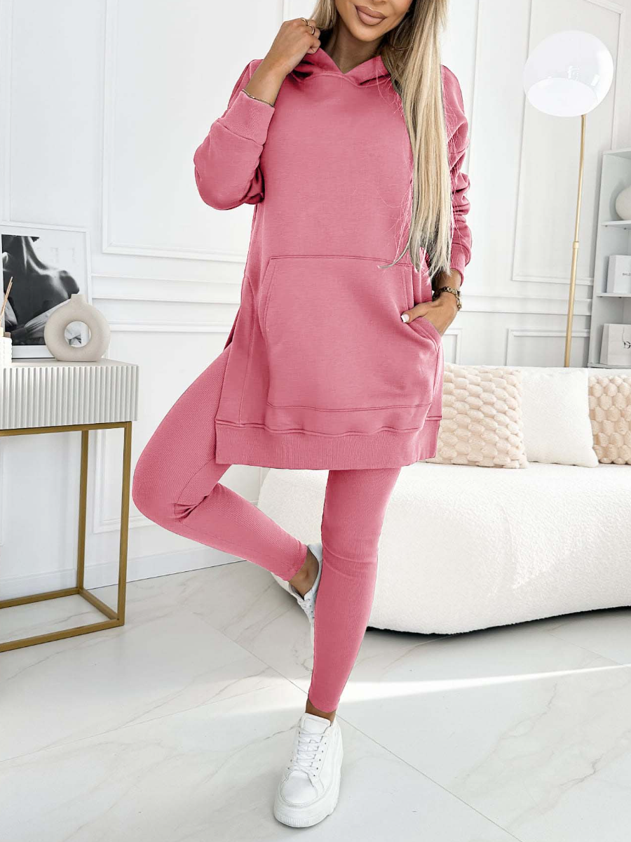 Women's Longline Hooded Top Fitted Leggings Set