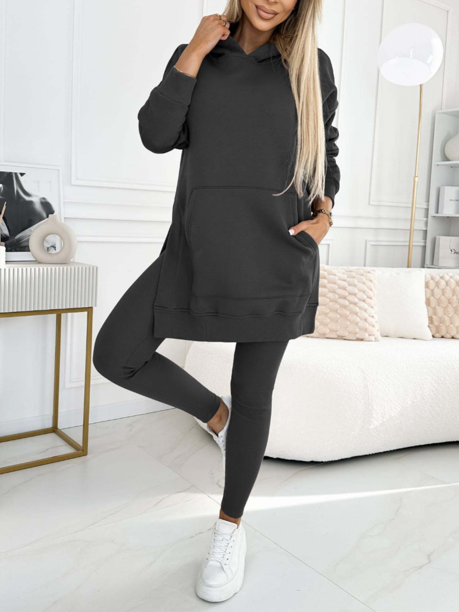 Women's Longline Hooded Top Fitted Leggings Set