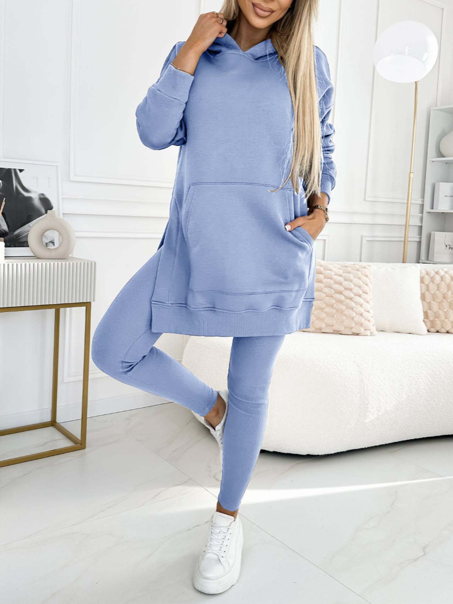 Women's Longline Hooded Top Fitted Leggings Set
