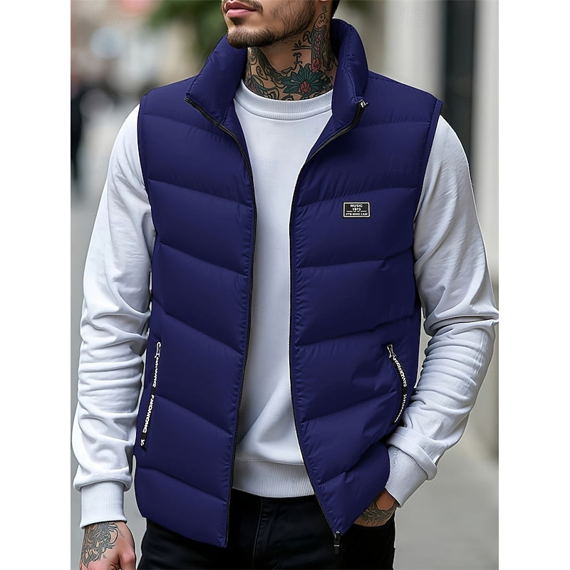 Men's Stand Collar Quilted Padded Gilet