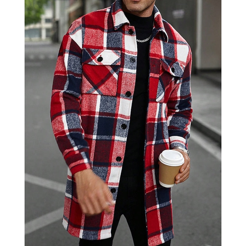 Men's Chest Pocket Checked Overshirt Coat