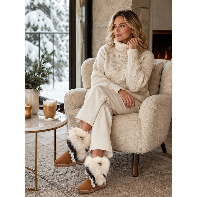 Women's Slip-On Cold Weather Boots with Fluffy Cuff