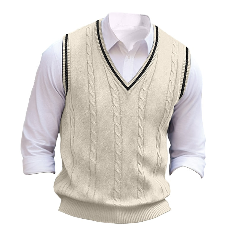 Men's V-Neck Cable Knit Sleeveless Layering Vest