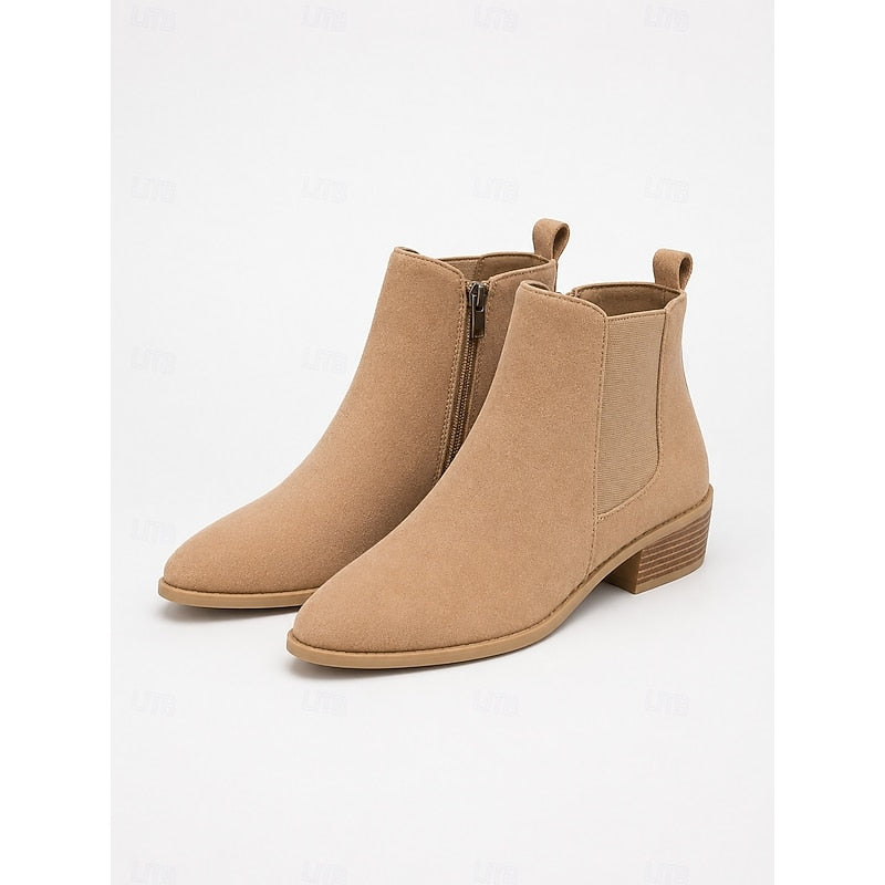 Women's Side Zip Pointed Toe Low Heel Ankle Booties