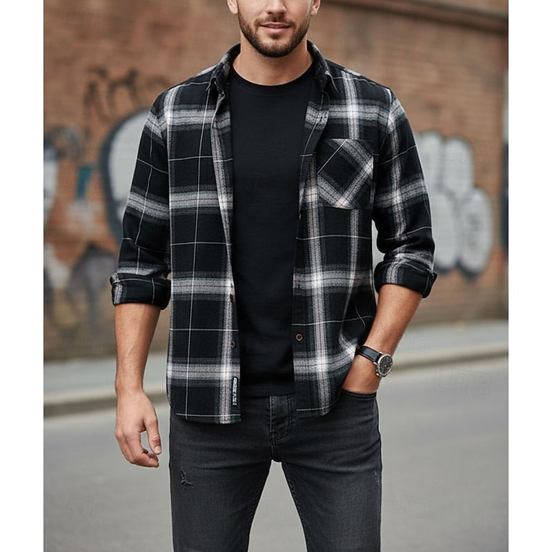 Men's Classic Checked Button-Front Shirt Jacket