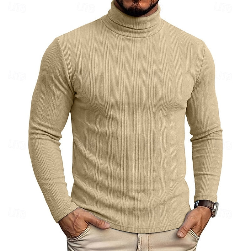 Men's Slim Ribbed Vertical Texture Turtleneck Pullover