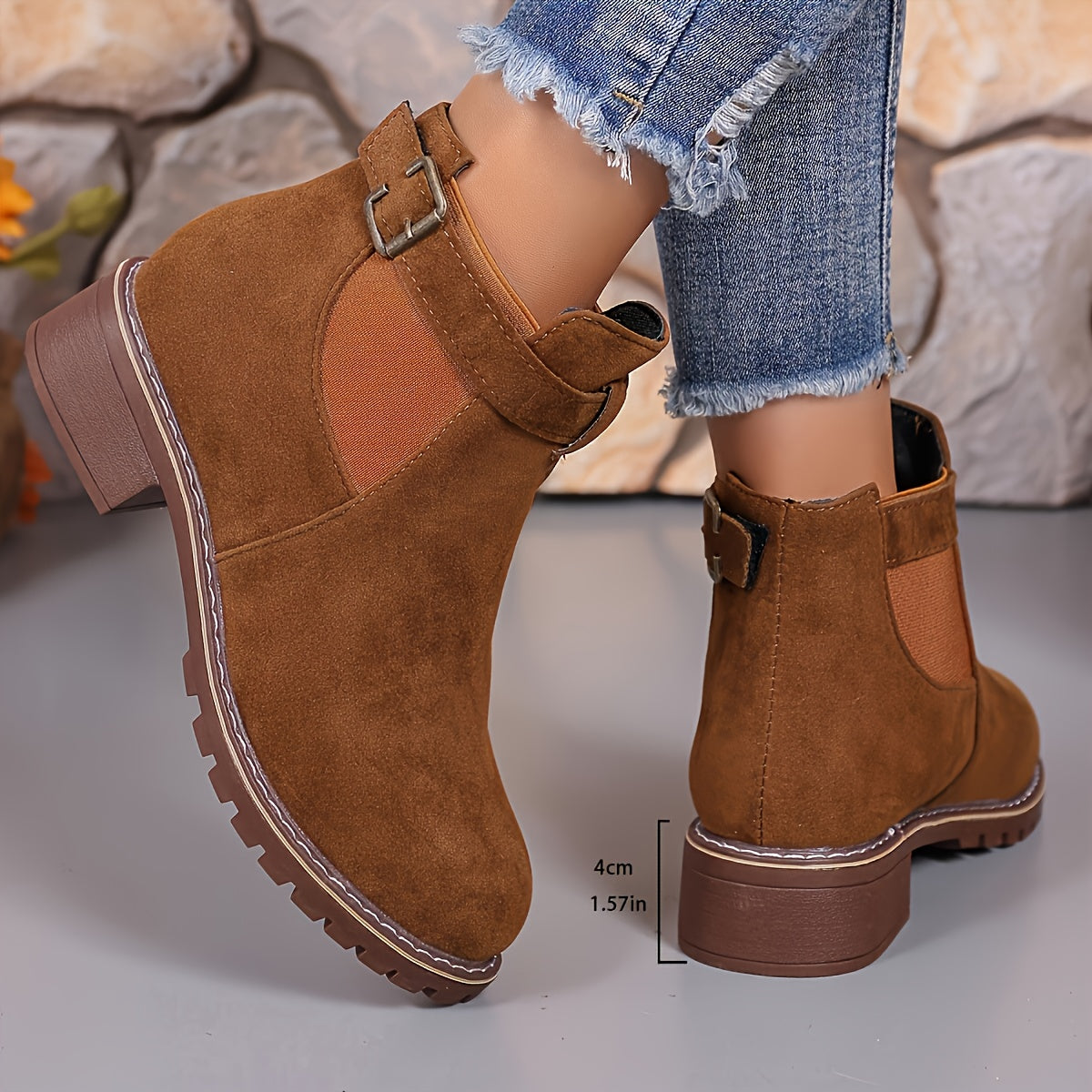 Women's Buckle Strap Pull-On Chelsea Booties