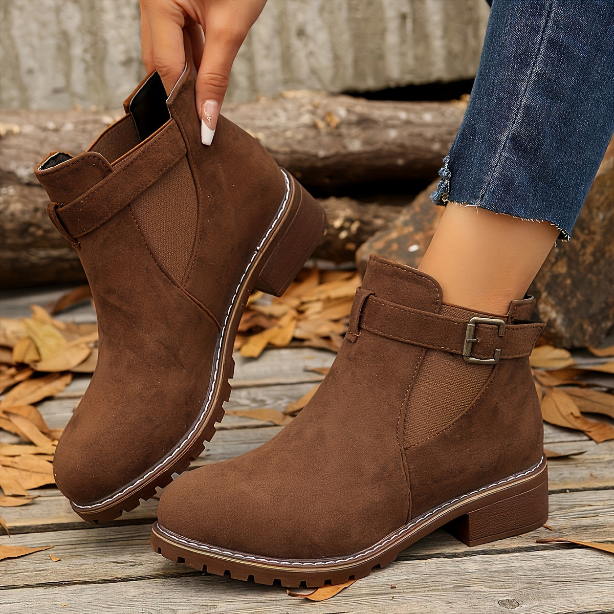 Women's Buckle Strap Pull-On Chelsea Booties