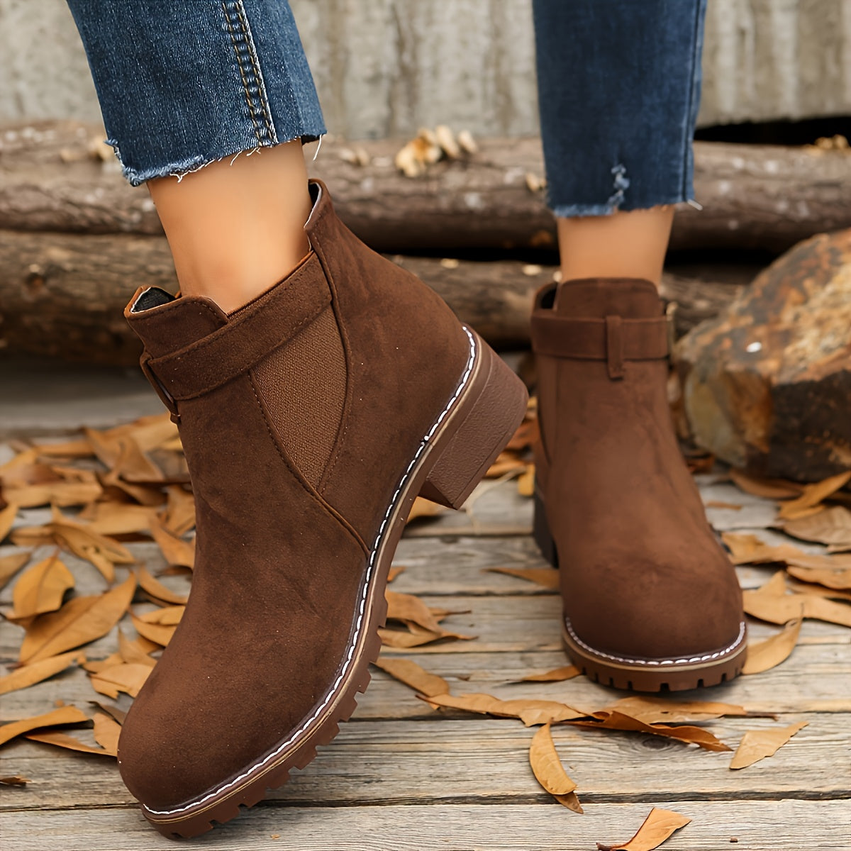 Women's Buckle Strap Pull-On Chelsea Booties