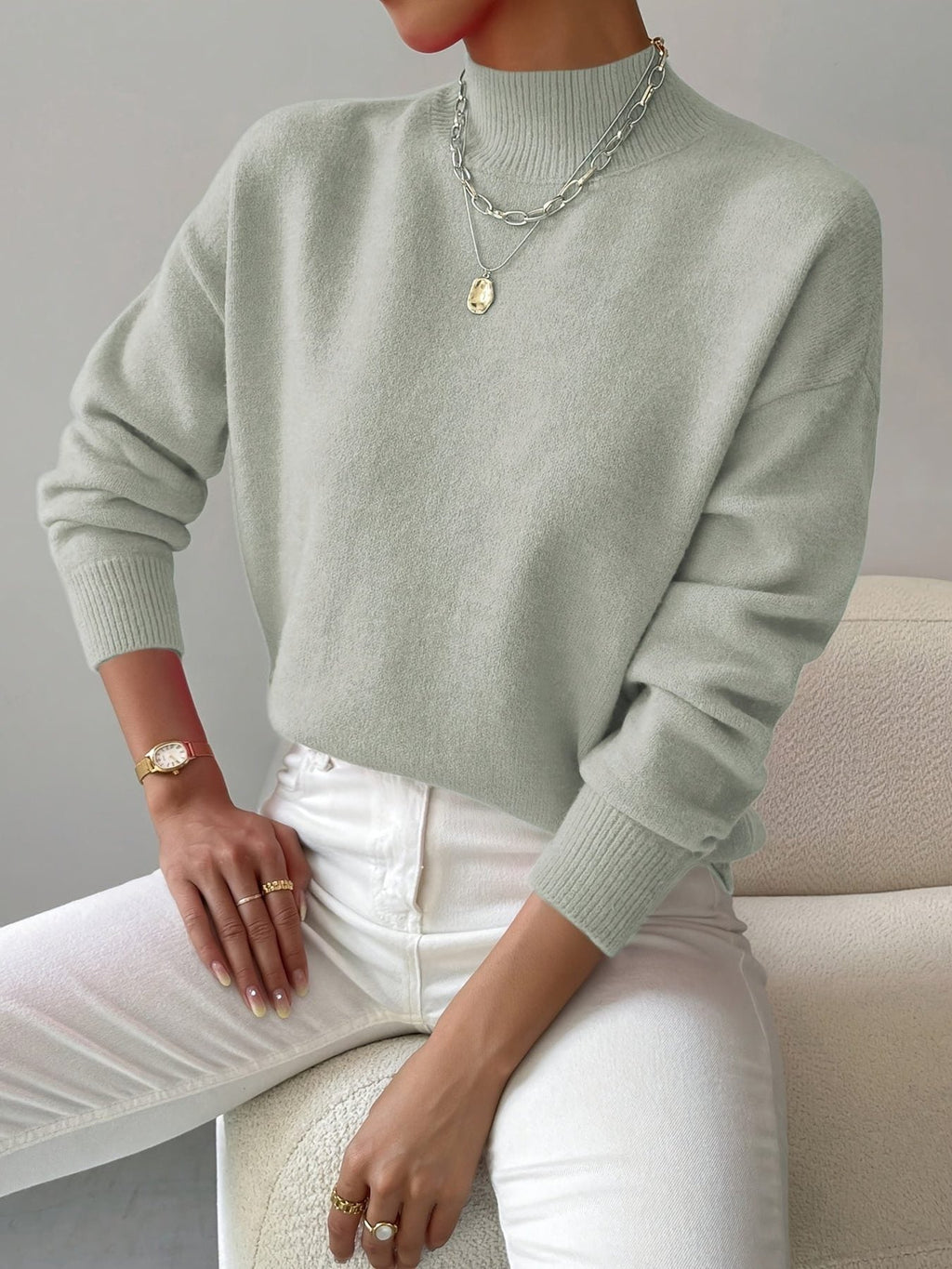 Women's Roll Neck Ribbed Knit Pullover for Layering