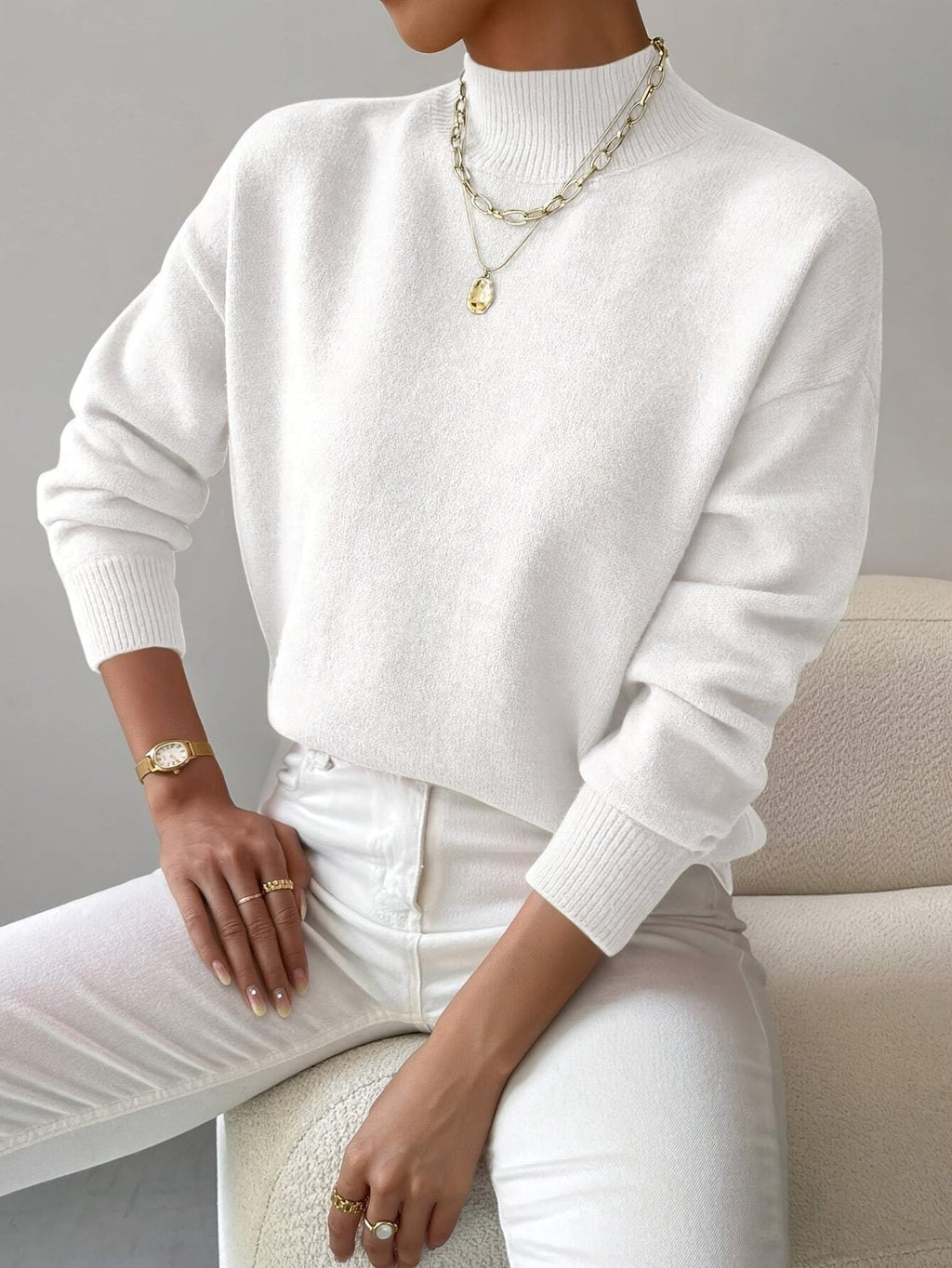 Women's Roll Neck Ribbed Knit Pullover for Layering