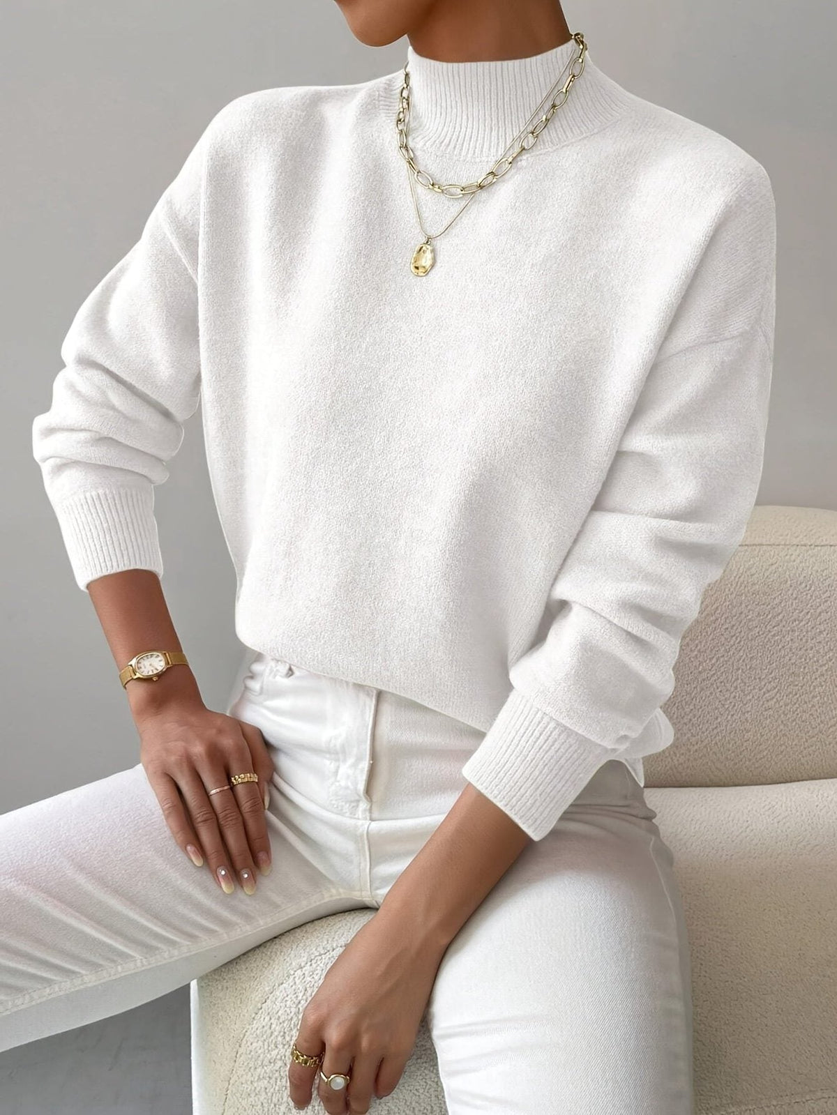 Women's Roll Neck Ribbed Knit Pullover for Layering