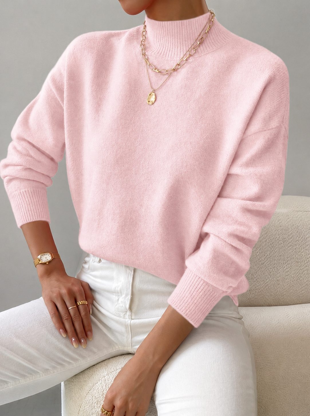Women's Roll Neck Ribbed Knit Pullover for Layering