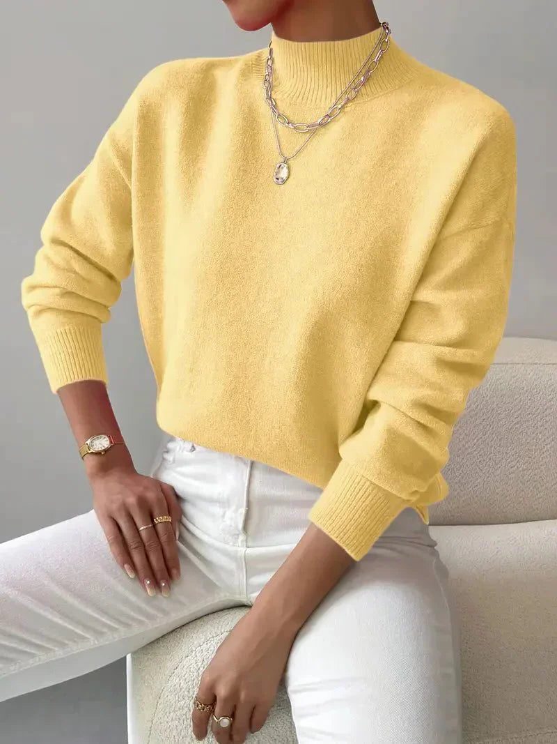Women's Roll Neck Ribbed Knit Pullover for Layering