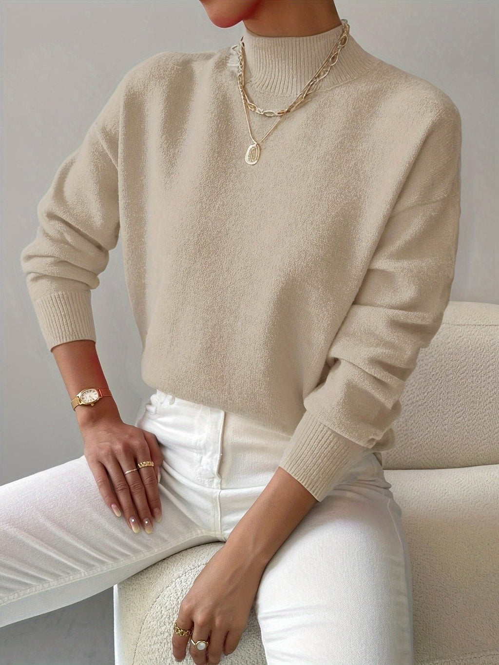 Women's Roll Neck Ribbed Knit Pullover for Layering