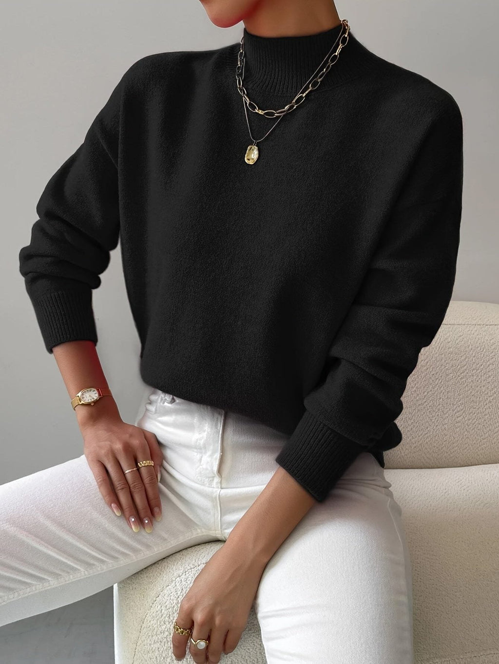 Women's Roll Neck Ribbed Knit Pullover for Layering