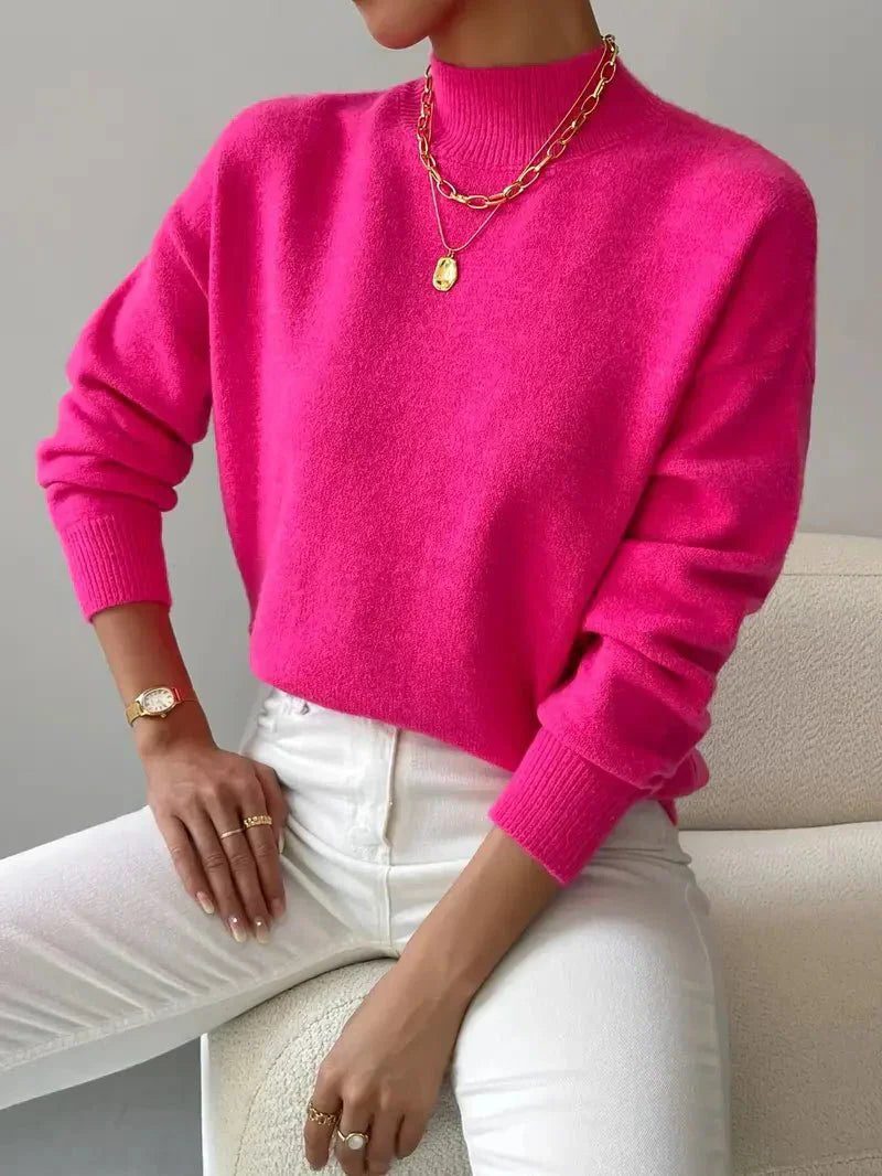 Women's Roll Neck Ribbed Knit Pullover for Layering