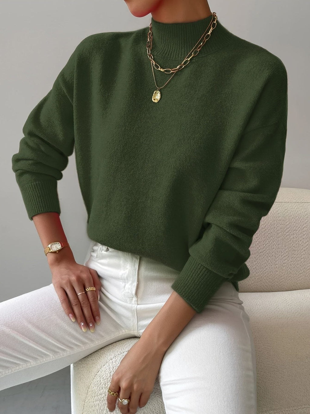 Women's Roll Neck Ribbed Knit Pullover for Layering