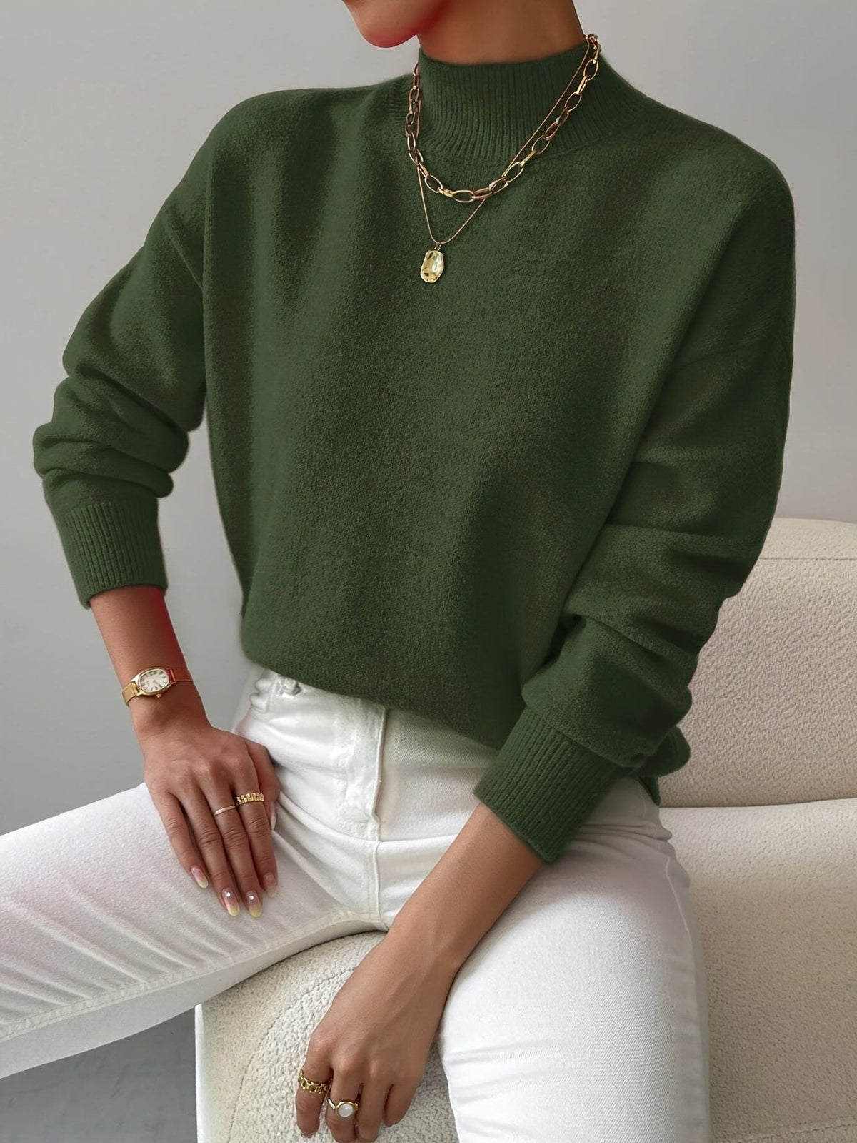 Women's Roll Neck Ribbed Knit Pullover for Layering