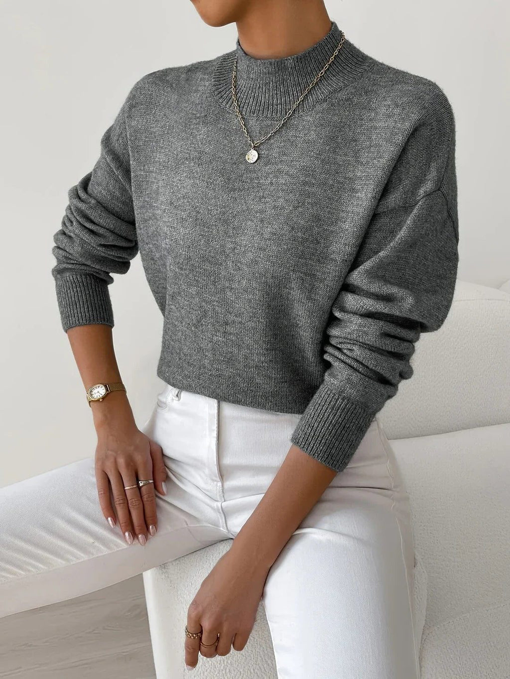 Women's Roll Neck Ribbed Knit Pullover for Layering