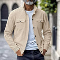 Men's Ribbed Overshirt Coat with Stand Collar