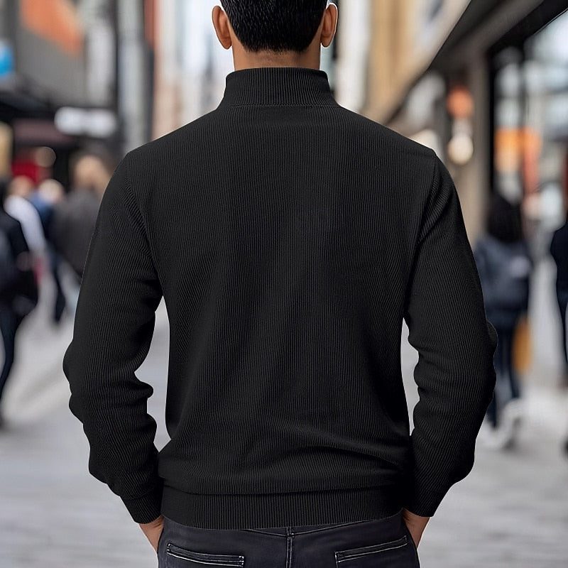 Men's Ribbed Overshirt Coat with Stand Collar