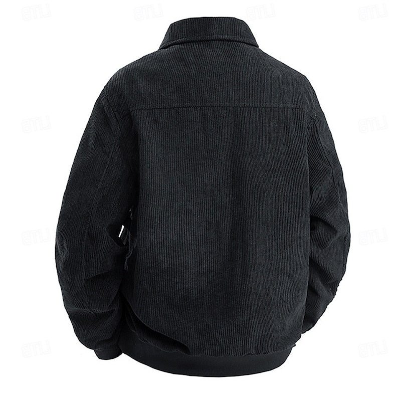 Men's Corduroy Zip Front Utility Coat with Flap Pockets