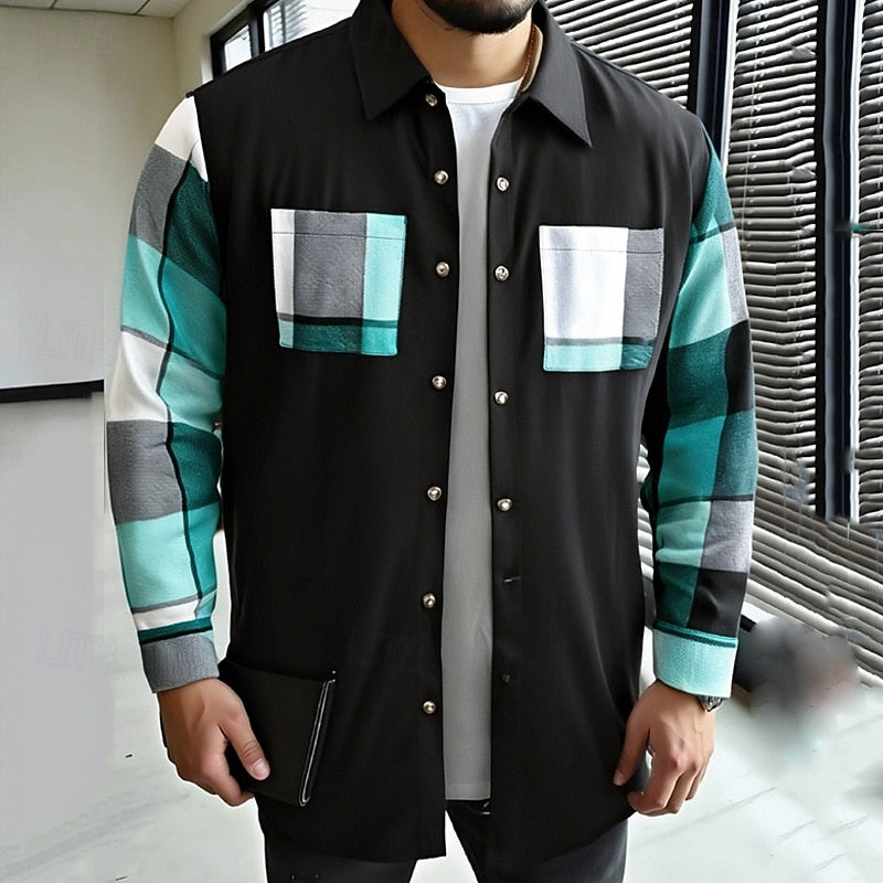 Men's Patchwork Panel Overshirt with Contrast Detailing