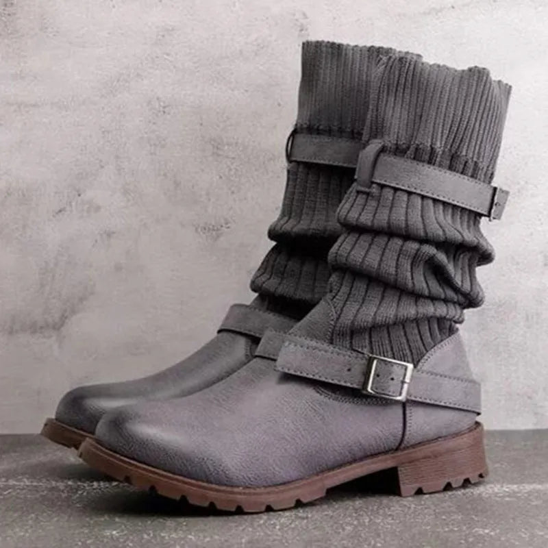 Women's Knit Shaft Winter Boots with Buckle Straps