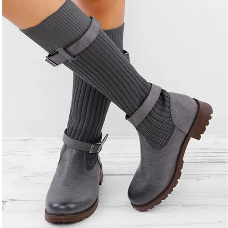 Women's Knit Shaft Winter Boots with Buckle Straps