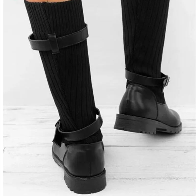Women's Knit Shaft Winter Boots with Buckle Straps