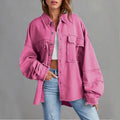 Women's Frayed Denim Shirt Jacket in Oversized Fit