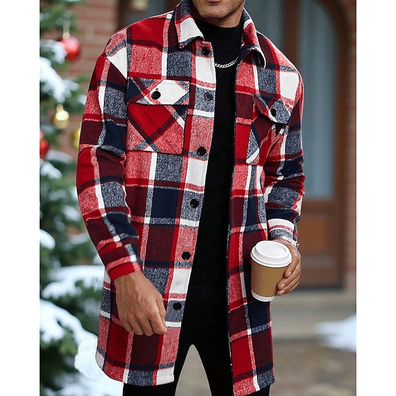 Men's Chest Pocket Checked Overshirt Coat