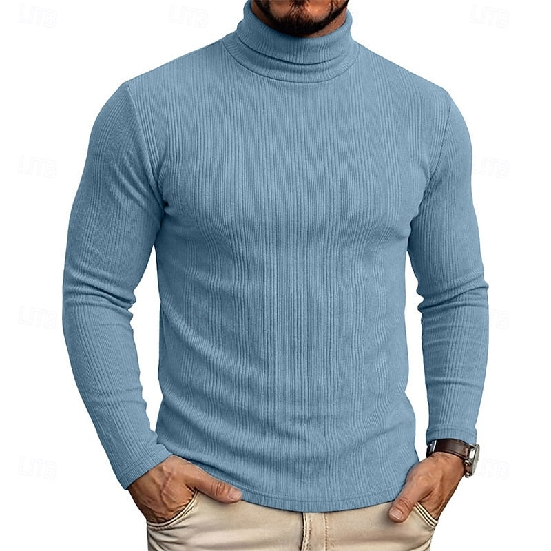 Men's Slim Ribbed Vertical Texture Turtleneck Pullover