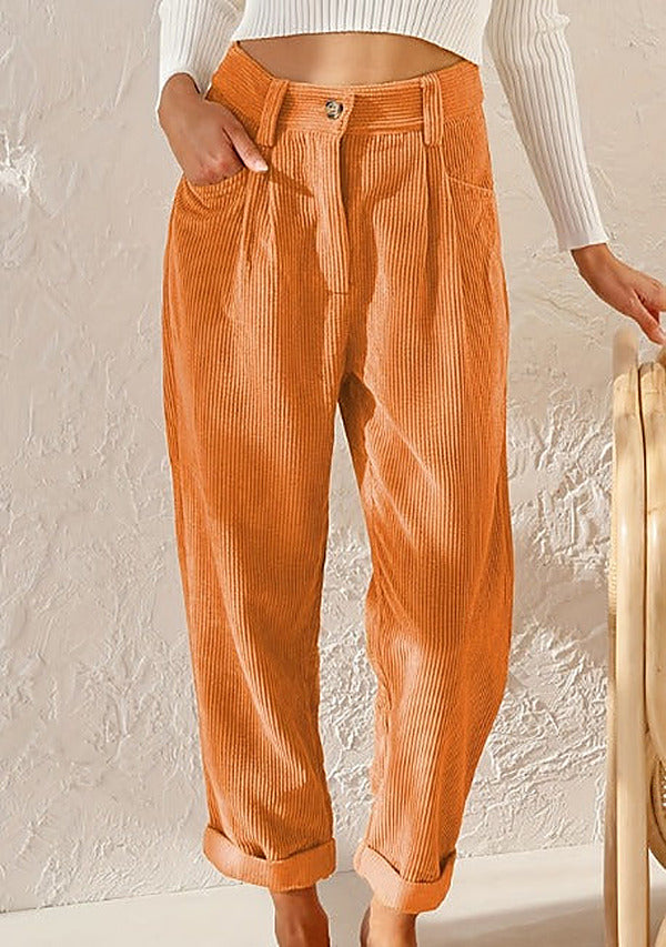 Women's Casual Pleated High-Waisted Corduroy Pants