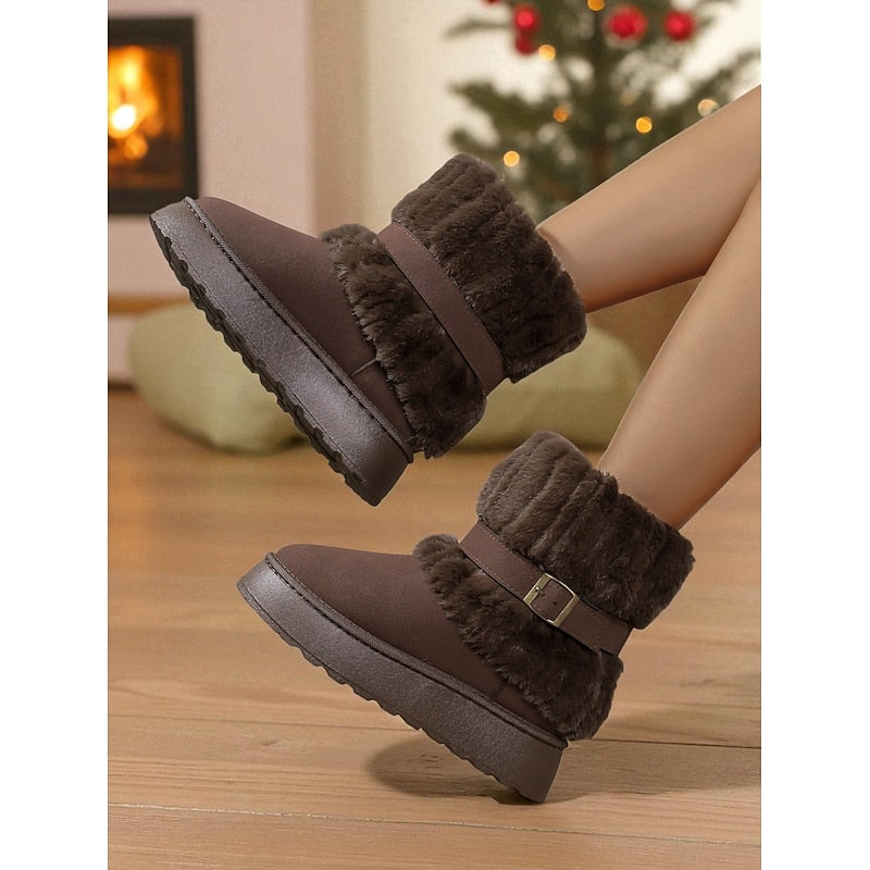 Women's Plush Lined Fur Trim Ankle Booties