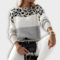 Women's Animal Print Yoke Crew Neck Knit Pullover