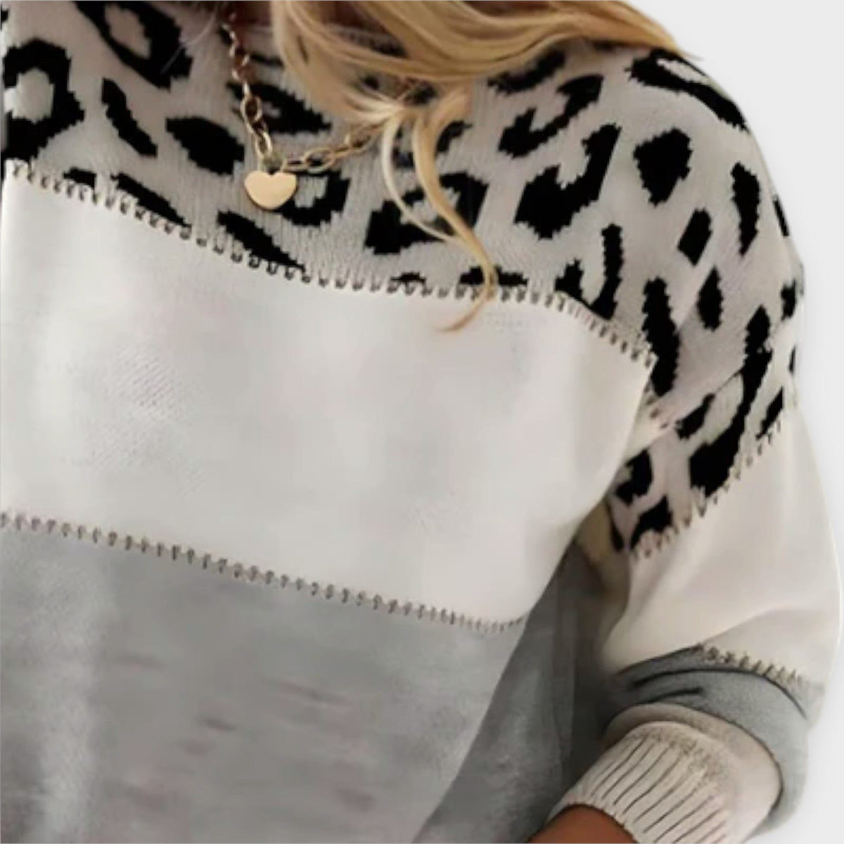 Women's Animal Print Yoke Crew Neck Knit Pullover