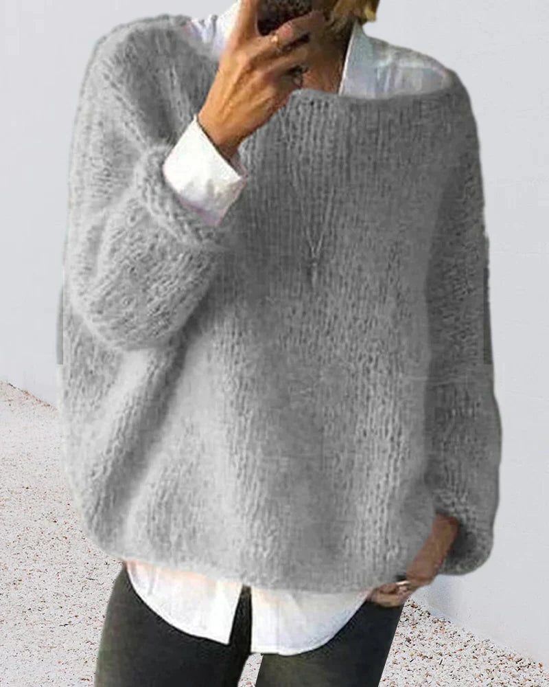 Women's Loose Fit Ribbed Mohair Knit Pullover