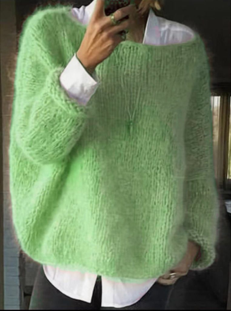 Women's Loose Fit Ribbed Mohair Knit Pullover