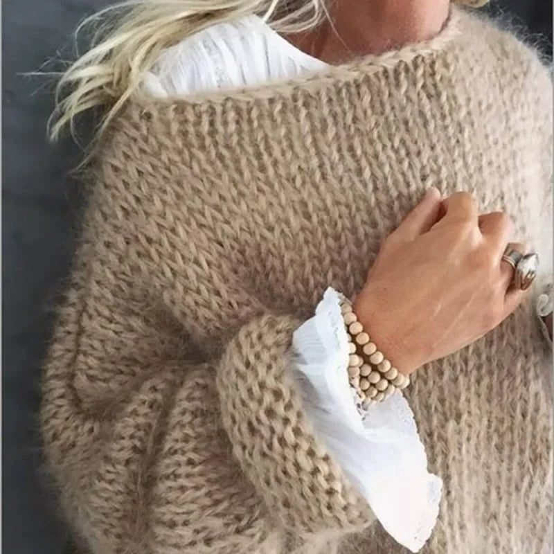 Women's Loose Fit Ribbed Mohair Knit Pullover
