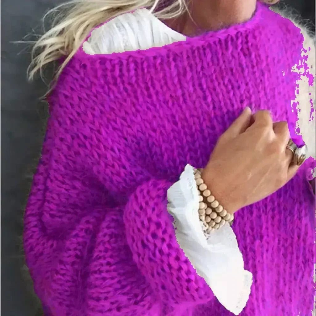 Women's Loose Fit Ribbed Mohair Knit Pullover