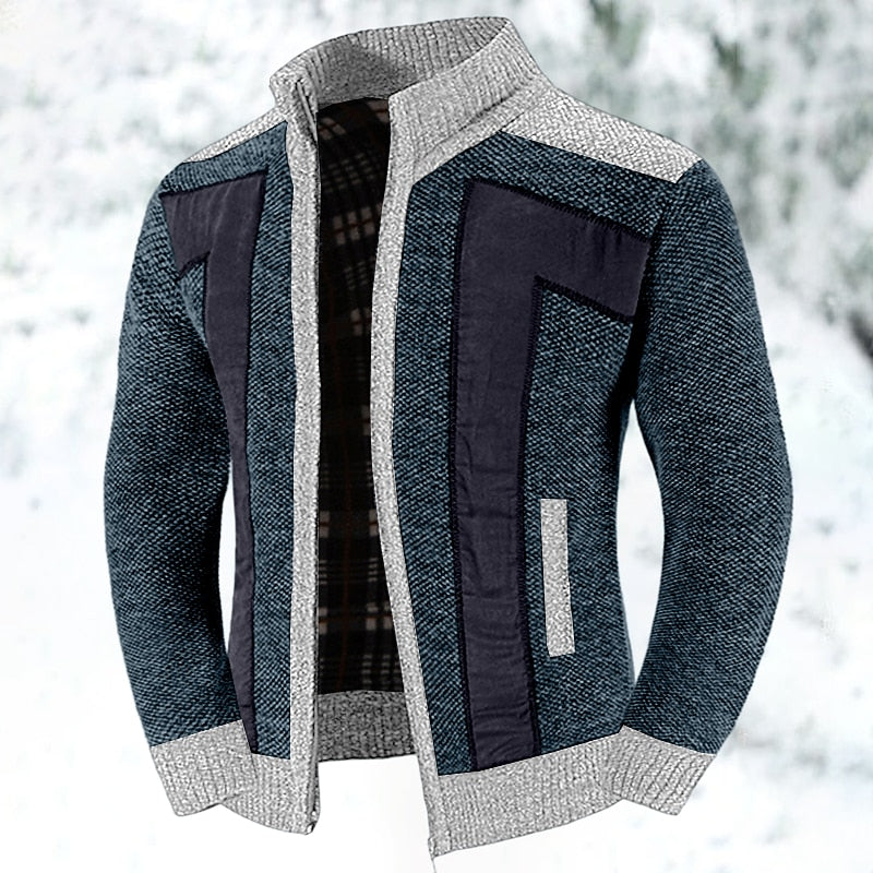 Men's Lined Full-Zip Color-Block Knit Jacket