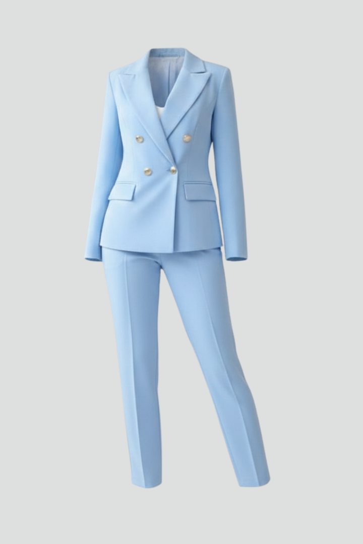 Women's Tailored Double-Breasted Metallic Button Suit Set