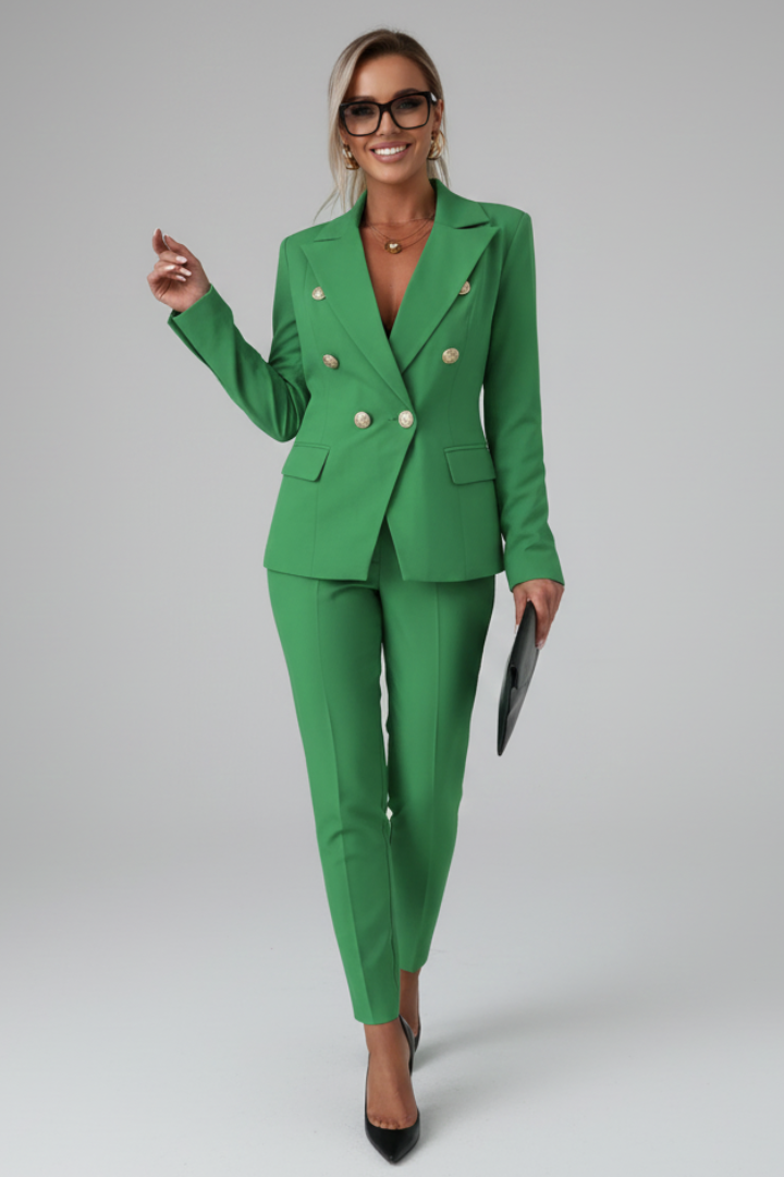 Women's Tailored Double-Breasted Metallic Button Suit Set