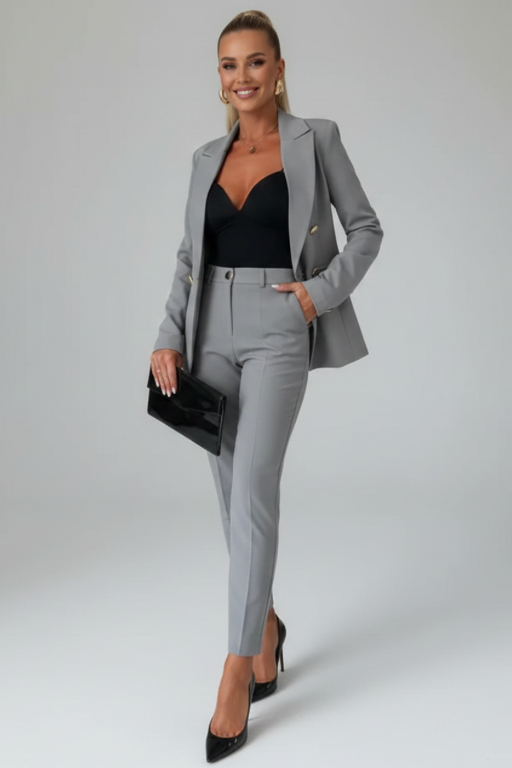 Women's Tailored Double-Breasted Metallic Button Suit Set